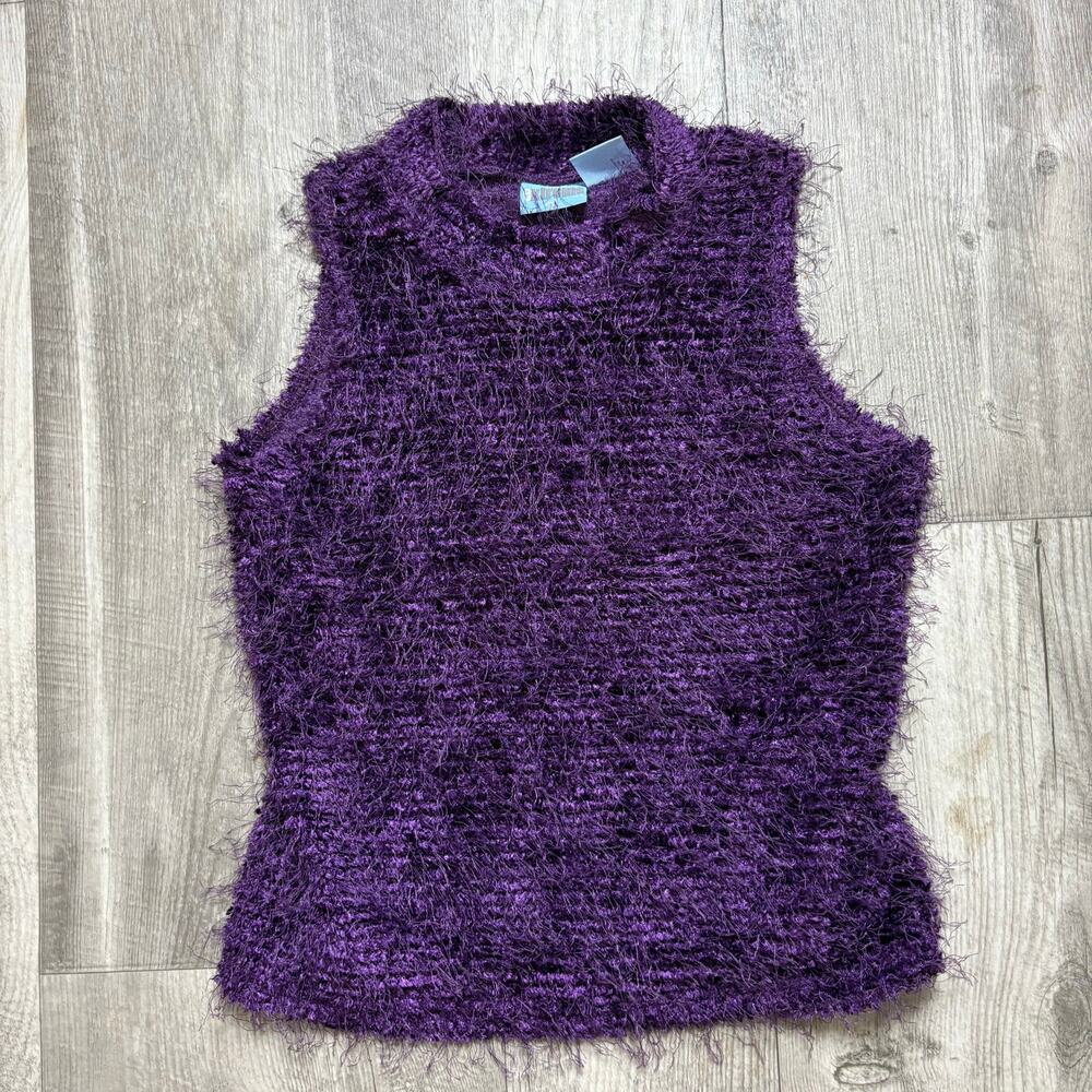 Y2K Vintage Fuzzy Knit Purple Mockneck Tank Top Women’s size medium
